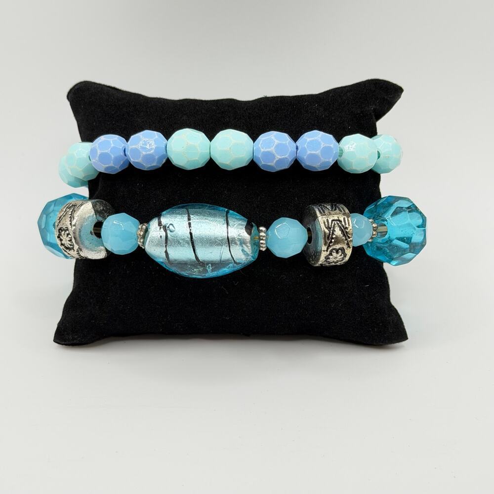 💙 Blue Bracelet Stack | 2 PC Beaded Bracelet Set | Coastal Cool Vibes
